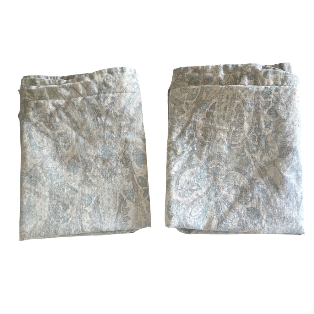 Restoration Hardware Blue Grey Damask Paisley Cotton King Pillow Shams Set of 2